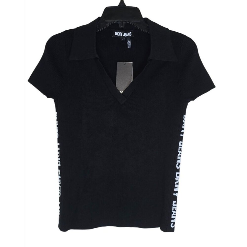 DKNY Women's Rib Knit V-Neck Sweater in Black Size Medium